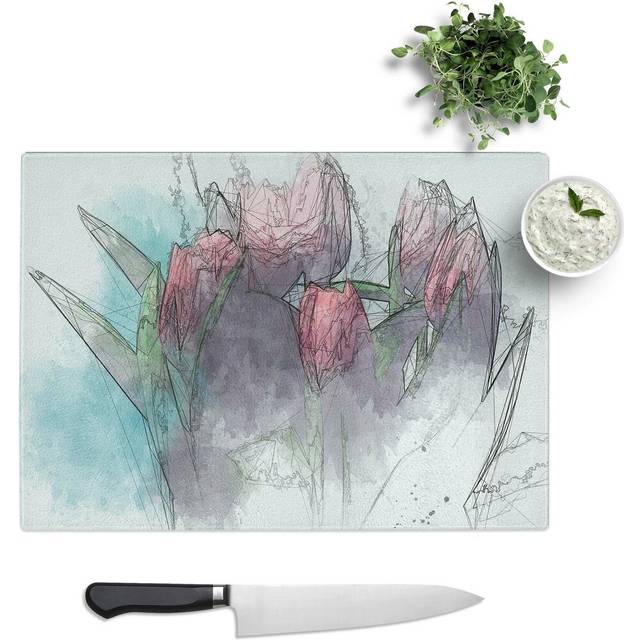Tempered Glass Bouquet of Tulips Chopping Board (28.5 cm W x 20 cm L)