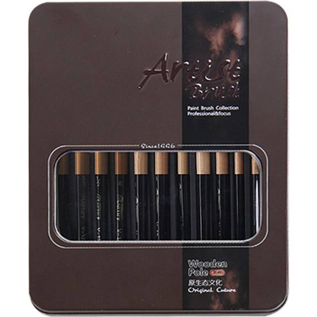 many types nylon hair of painting brush Iron box Artist Paint Brushes Set for Watercolor Oil Acrylic Gouache Painting 12 Pcs