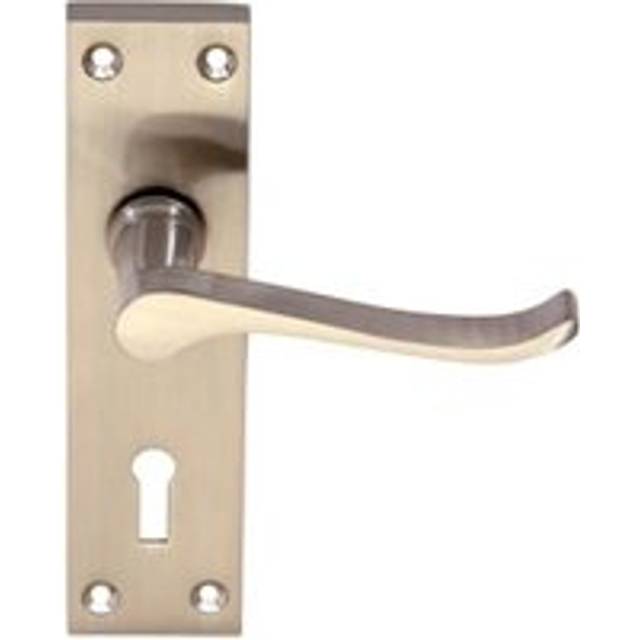 Victorian Scroll Satin Nickel Lock Door Handle - 1 Pair