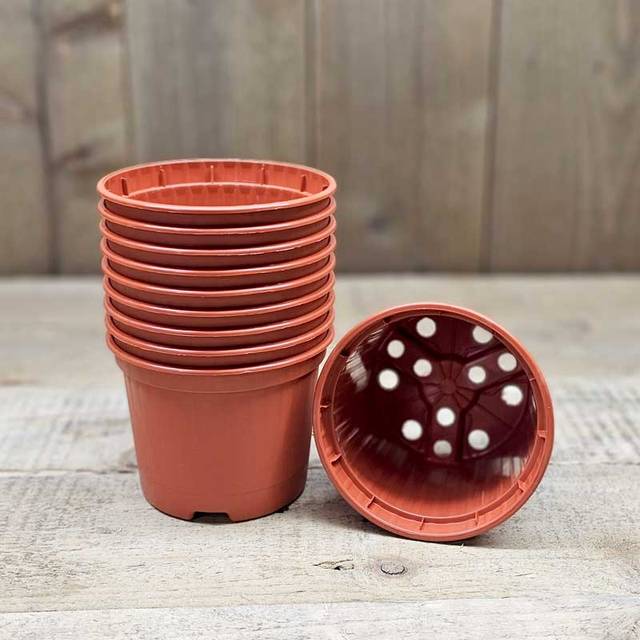 Plastkruka rund 9 cm, terrakotta 10-pack