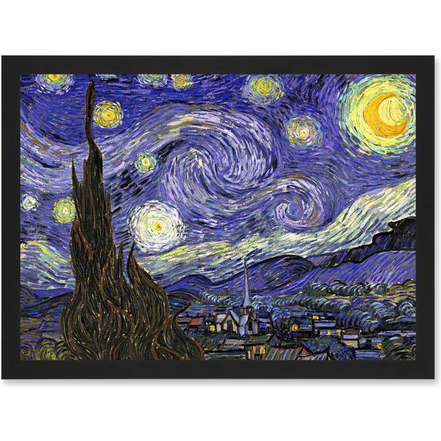 Vincent Van Gogh Starry Night Strs Swirl 1888 A4 Artwork Framed Wall Art Print - Black - One Size