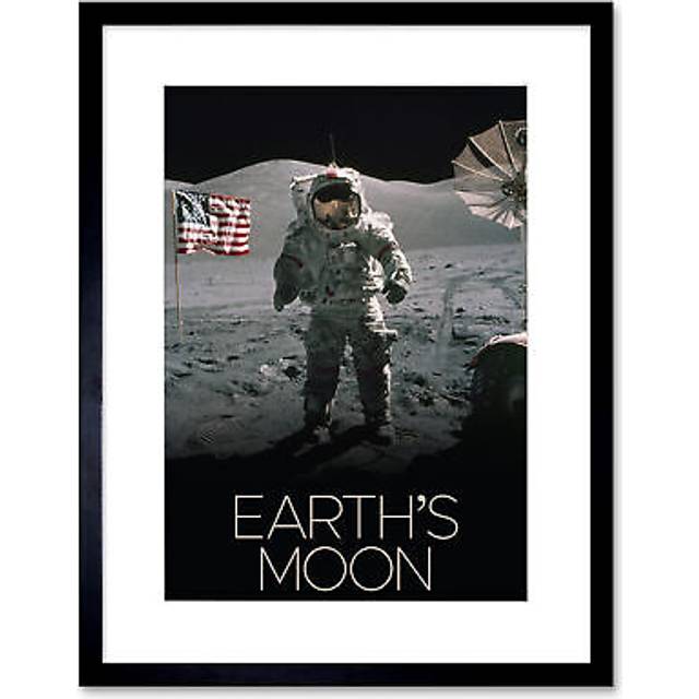 Wall Art Print NASA Our Solar System Moon Surface Apollo 17 Astronaut Artwork Framed 9X7 Inch - Black - W7 inch x H9 inch