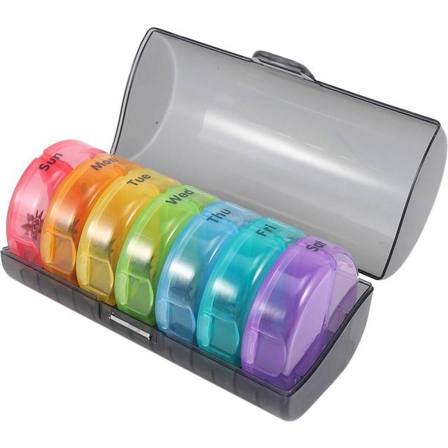 Daily (twice-a-day) - Weekly Am/pm Pill Box, Round Medicine Organizer, 7 Day Pill Container (gray B