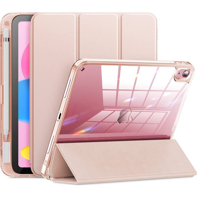 INFILAND Kompatibel med iPad 10:e generationens fodral 2022. iPad 10,9-tums fodral med kristallklar baksida och ram [anti-gulning] med pennhållare, roséguld