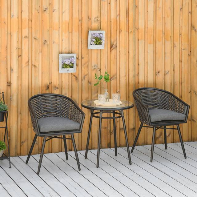 Corrigan Studio Round 3 - Piece 2 - Person Rattan Outdoor Bistro Set Grey 2