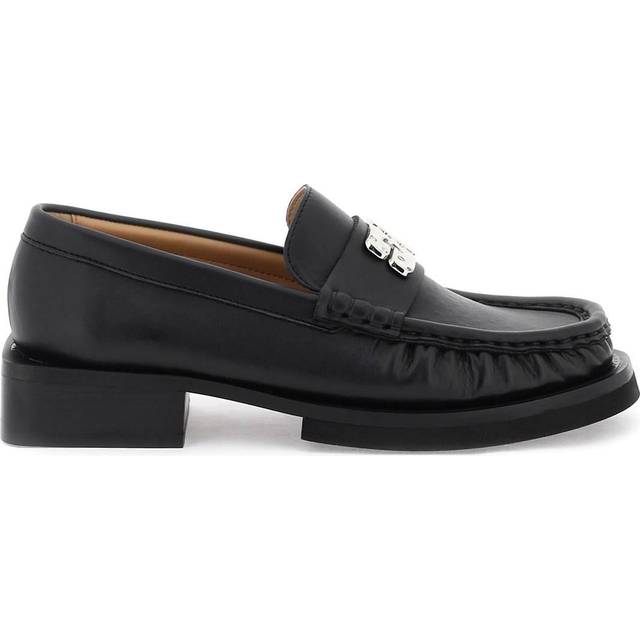 GANNI Black Butterfly Logo Loafers Colour: Black Leather, Size: 38