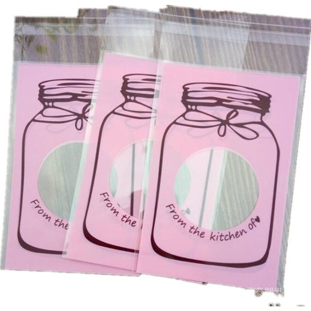 4SETS  100 PCS / Set Cute Colorful Bottle Pattern Wedding Birthday Cookies Candy Gift Packaging Bag(Pink)