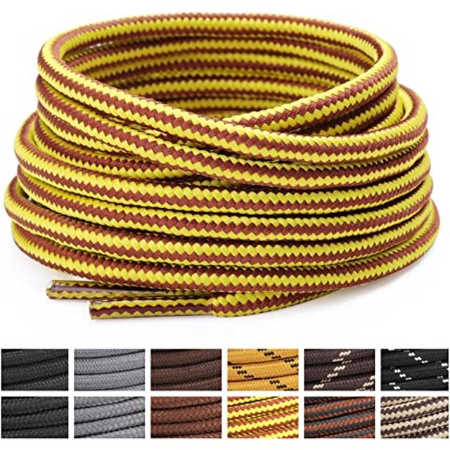 Stepace Round Shoelaces [2 Pairs] Heavy Duty Boot Shoe Laces for Hiking Work Boots Golden Brown-160(Stripe)