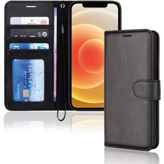 TECHGEAR iPhone 12 / iPhone 12 Pro Leather Wallet Case, Flip Protective Case Cover with Wallet Card Holder, Stand and Wrist...