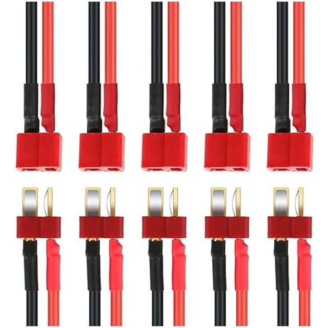 5 Pairs T Plug Connector Female and Male Deans with 14AWG Silicon Wire for RC Lipo Battery Cable Drone