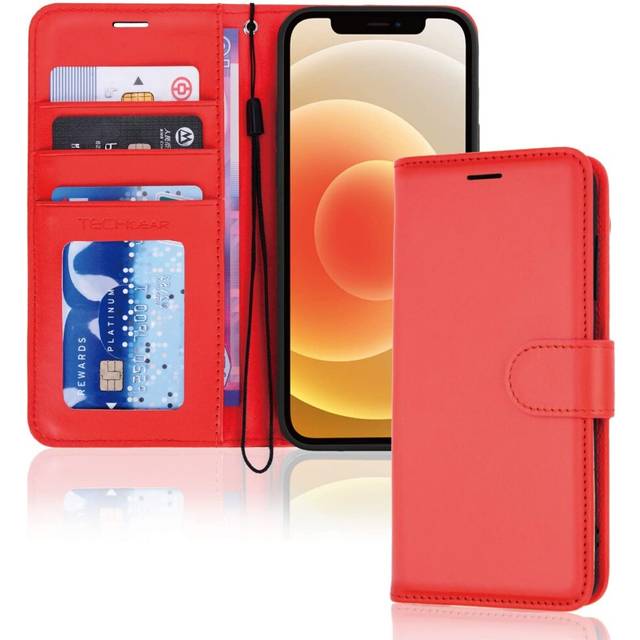 TECHGEAR iPhone 12 / iPhone 12 Pro Leather Wallet Case, Flip Protective Case Cover with Wallet Card Holder, Stand and Wrist...