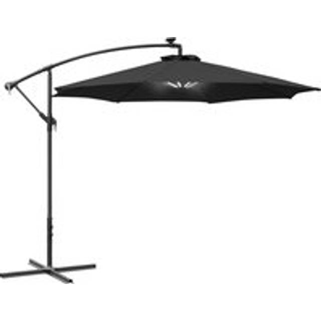Outsunny 3(m) Led Banana Parasol Garden Cantilever Umbrella With Solar Lights, Crank Handle And Cross Base, Hanging Sun Shade, Black