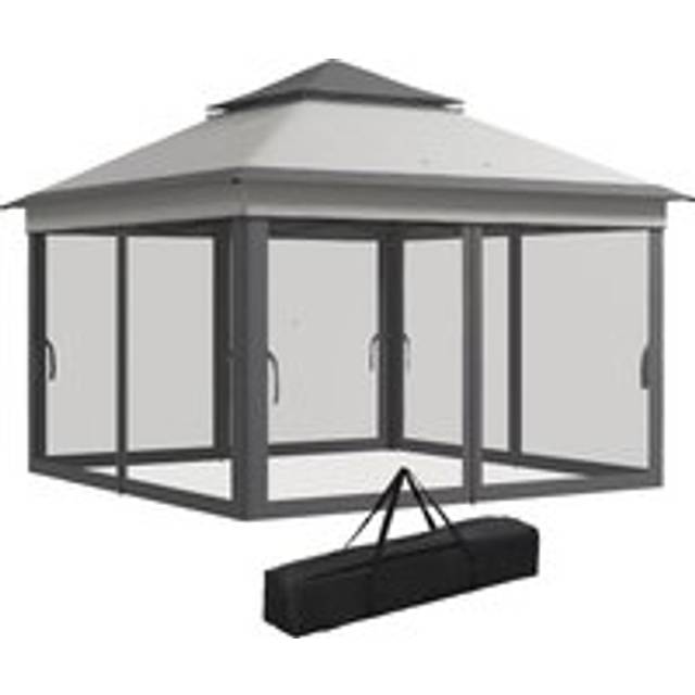 Outsunny 3 X 3(m) Pop Up Gazebo, Height Adjustable Instant Event Shelter With Netting And Carrying Bag, Grey