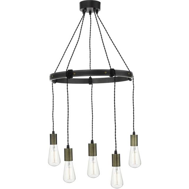 Peasely 5-Light Wagon Wheel Chandelier - Dark Oak (55cm H X 47cm W X 47cm D)