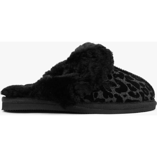 DANIEL Shut Black Leopard Sheepskin Twinface Slippers Size: 37, Colour: Leo