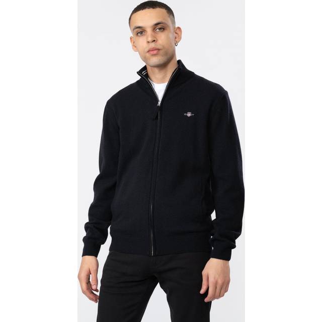 GANT Men's Superfine Lambswool Zip Cardigan - Black - Size: 42