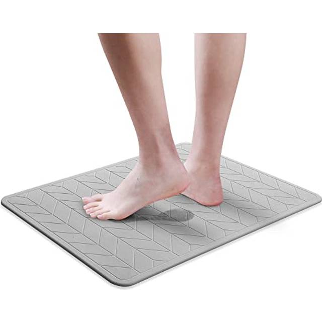 Malu Luxury Diatomite Bath Mat - Fast Drying, Absorbent, Non-Slip Bathroom Floor Mat With Herringbone Design - Diatomaceous Earth