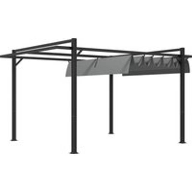 Outsunny 3 X 4m Retractable Pergola, Garden Gazebo Shelter With Aluminium Frame, For Grill, Patio, Deck, Dark Grey
