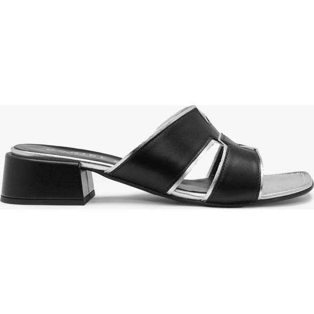 DANIEL Luna Black Leather Metallic Trim Block Heel Mules Colour: Black