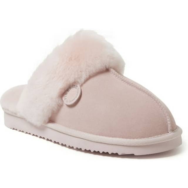 Dearfoams Women's Fireside Sydney Shearling Fur Indoor/Outdoor Scuff Slipper with Wide Widths  Pink  8