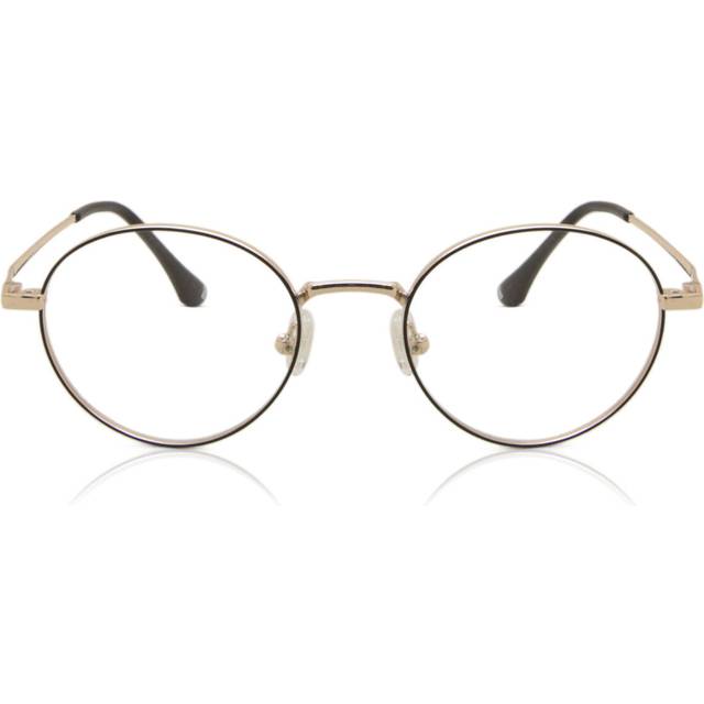 Oval Full Rim Metal Men&#39;s Prescription Glasses Online Gold Size 46 - Free Lenses - Blue Light Block Available - SmartBuy Collection - Black Gold (46)
