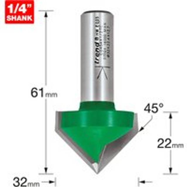 Trend CRAFTPRO Chamfer V Grovve Router Cutter 32mm 22mm 1/2"