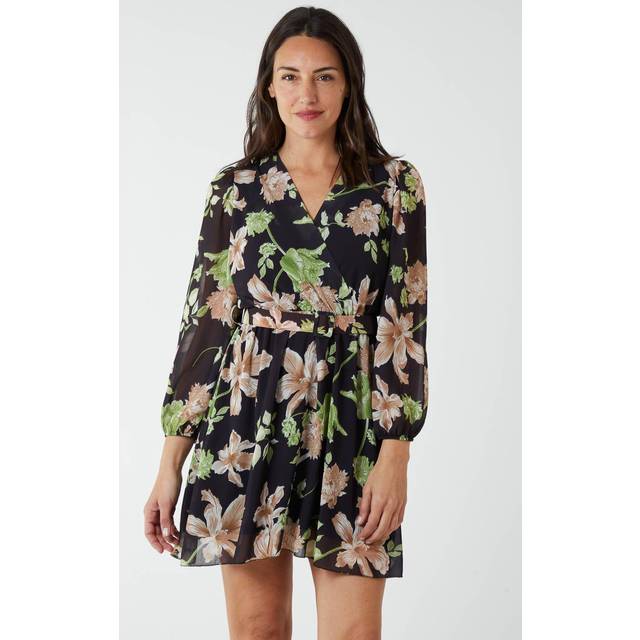 Womens Floral Georgette Dress - Black - M/L