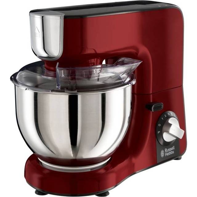 Russell Hobbs köksmaskin, 1000W, planetariskt omrörningssystem, visp, degkrok, blandare, 1.5l mixerkanna i glas, 5l blandskål i rostfritt stål, transparent stänkskydd, Desire 23480-56