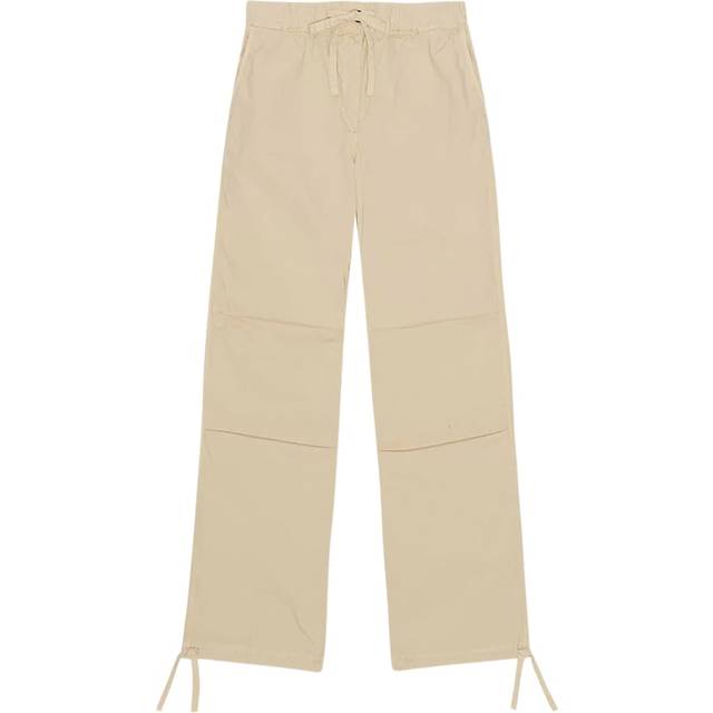 Ganni Washed Cotton Canvas Draw String Pa Dam Byxor Stl. 32 - Från Magasin - Pale Khaki (32)