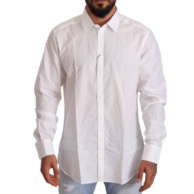 Dolce & Gabbana White Cotton Slim Fit Men MARTINI Shirt - IT44 | 3XL