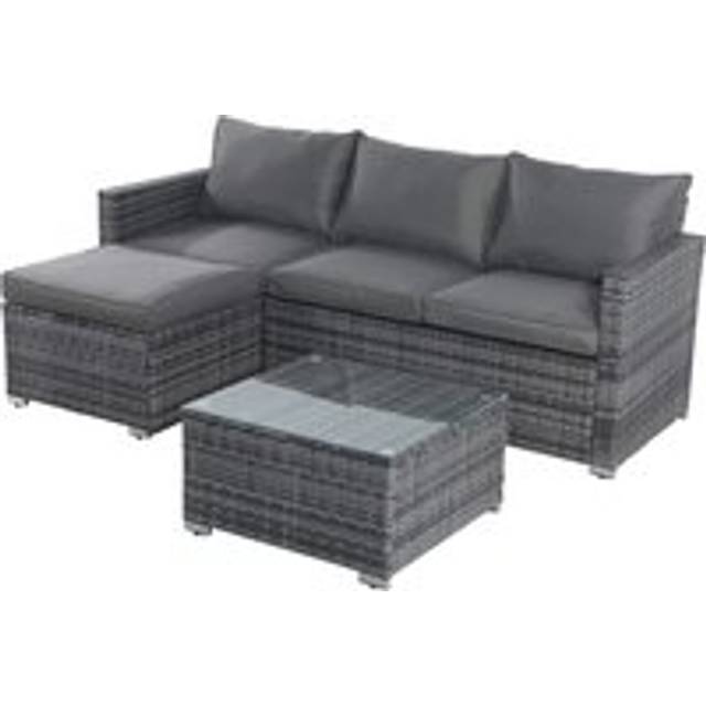 Furniture One 3 Piece L-Shaped Outdoor Rattan Corner Sofa Set, Grey