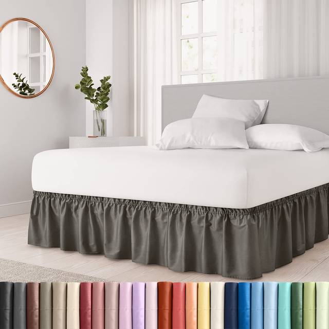 Wrap Around Dust Ruffle Bed Skirt - Dark Grey - for Full Size Beds with a 12 in. Drop - Easy Fit Elastic Strap - Pleated Bedskirt with Brushed Fabric