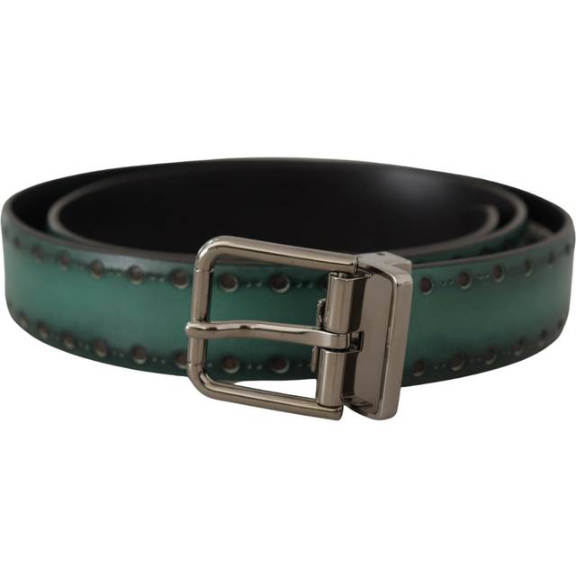 Dolce & Gabbana Green Giotto Leather Silver Metal Buckle Belt - 90 cm / 36 Inches
