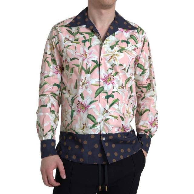 Dolce & Gabbana Cotton Polka Dot Lily Print Collared Shirt - IT38 | XS - Red