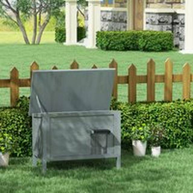 PawHut Outdoor Insulated Feral Cat House, Openable Roof - Grey, Grey