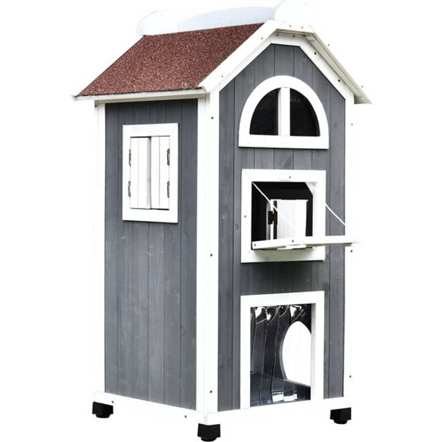 Solid Wood Cat House Condos Water Proof - Grey