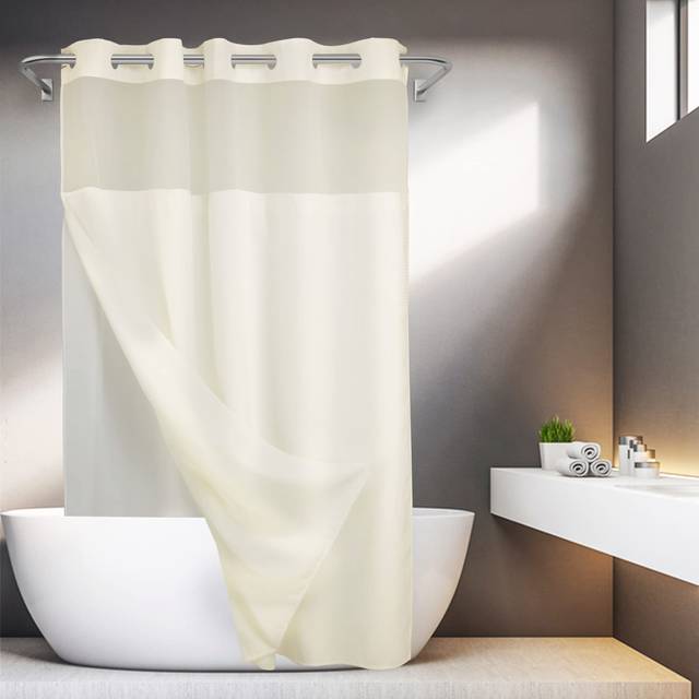 No Hooks Required Waffle Weave Shower Curtain with Snap in Liner - 71W x 74H Hotel Grade Spa Like Bath Curtain Cream