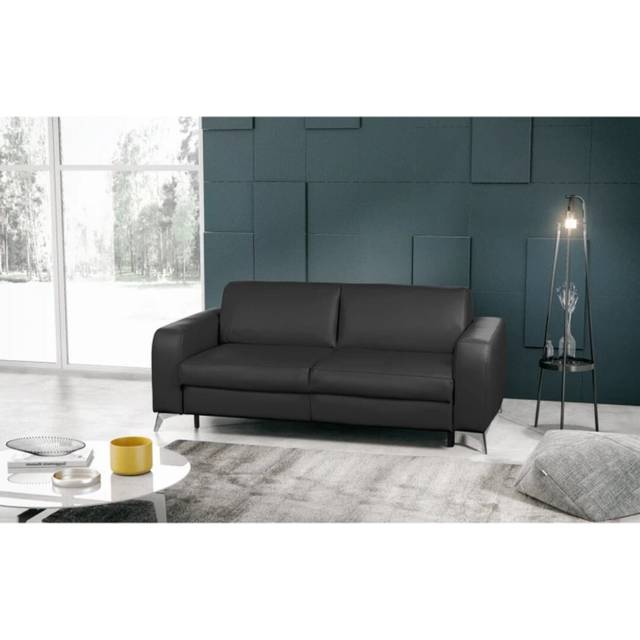 Kitt Genuine Leather 2 Seater Fold Out Sofa - Black (84cm H X 204cm W X 104cm D)