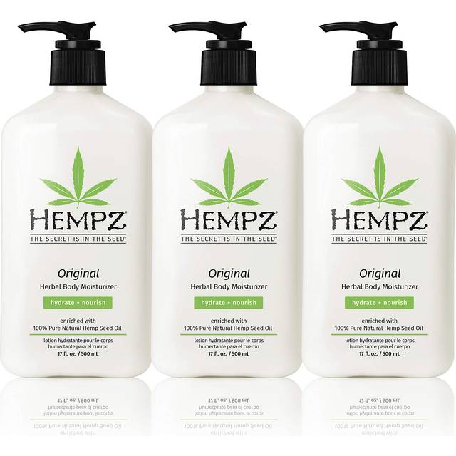 Hempz Original  Natural Hemp Seed Oil Body Moisturizer with Shea Butter and Ginseng  17 Fl Oz  3 Pack Bundle - Pure Herbal Skin Lotion for Drynes