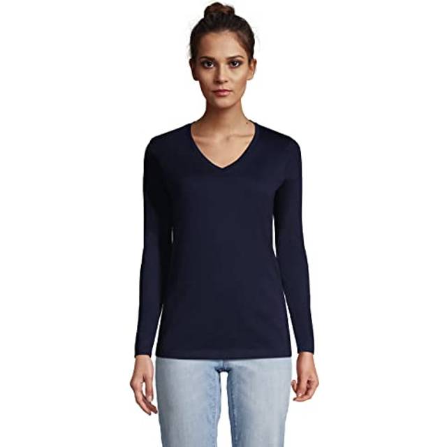Lands' End Women s LS Relaxed Supima V Neck T Shirt Radiant Navy Plus 2X