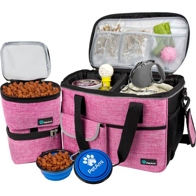 PetAmi Dog Travel Bag  Travel Pet Bag Organizer  Dog Food Travel Bag with Food Container and Bowls  Dog Travel Supplies Gift Accessories for Weekend C