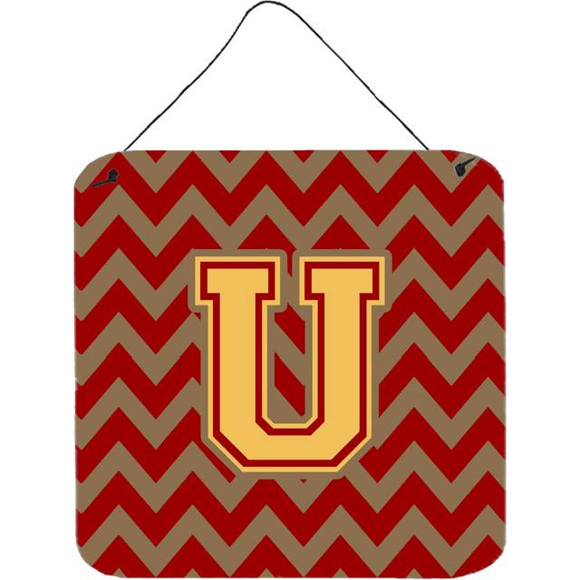 """""Caroline's Treasures Chevron Garnet and Gold Letter U Wall or Door Hanging Prints CJ1048-UDS66  6"""""""" H x 6"""""""" W"""""