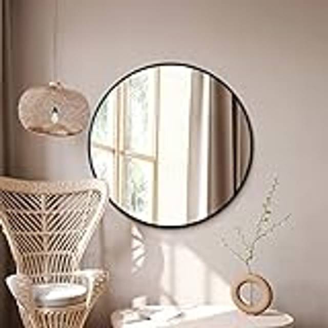 Black Edged Circular Modern Wall Mirror 39" (100CM) Diameter - 1 Pack