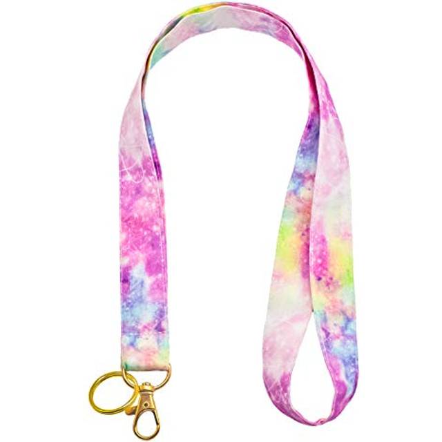 LNKRE JEWELRY Pink Rainbow Lanyard Keychain - Premium Soft Cotton Fabric Neck Lanyards with Metal Clasp for Women Nurse Teacher Car keys Id Badge Hold