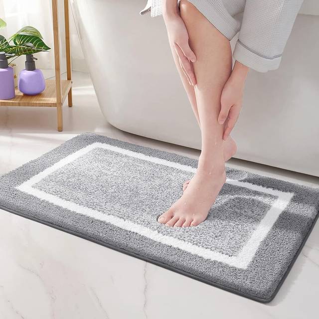 "Ultra Soft and Water Absorbent Bath Rug, Bath Carpet, Machine Wash/Dry, for Tub, Shower, and Bath Room (16""x24"",Grey and White)"