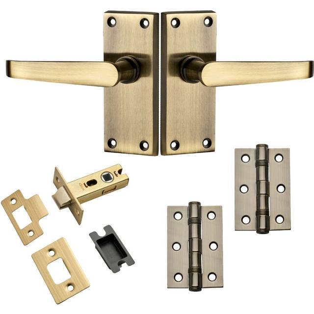 Victorian Straight Lever Short Door Handle - Antique Brass - Complete Door Pack - Internal - Designer Levers