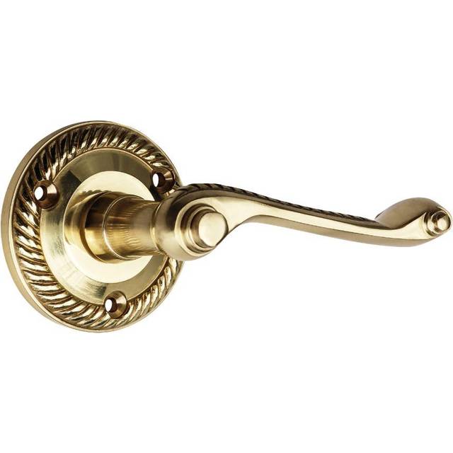 Georgian Design Front Fix Straight Lever Door Handles On Rose - One Pair - Polished Brass - Designer Levers