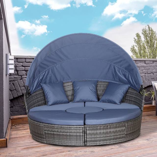 Hoffer 60Cm Wide Outdoor Garden Daybed with Cushions - Grey (147cm H X 175cm W X 60cm D)