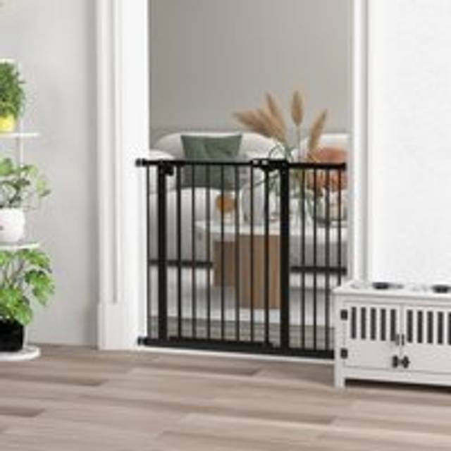 PawHut Adjustable Safety Gate w/ 1 Extensions and Four Adjustable Screws - Black | TJ Hughes
