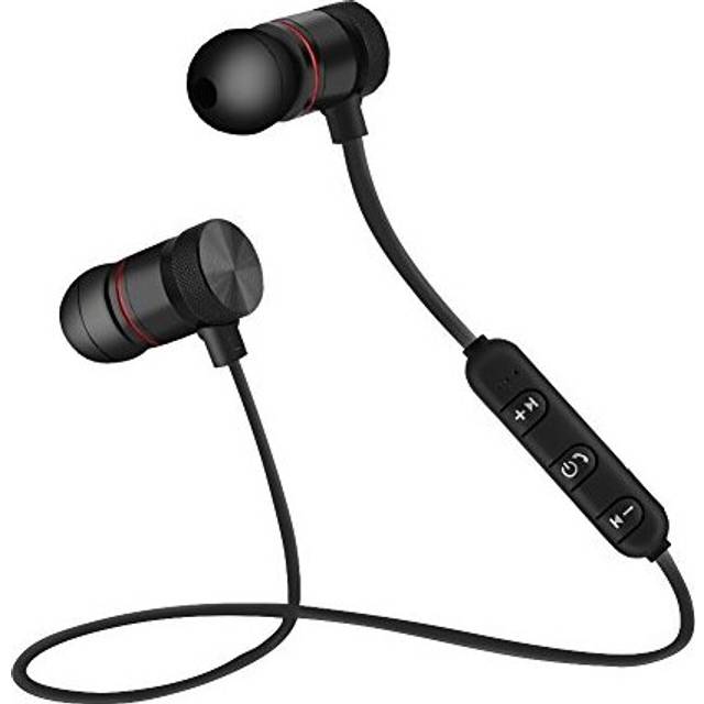 Tosuny Bluetooth 4.1 Hörlurar i örat, magnetiskt sportheadset med mikrofon 3 timmars speltid, fjäderlätt för mobiltelefon (svart)